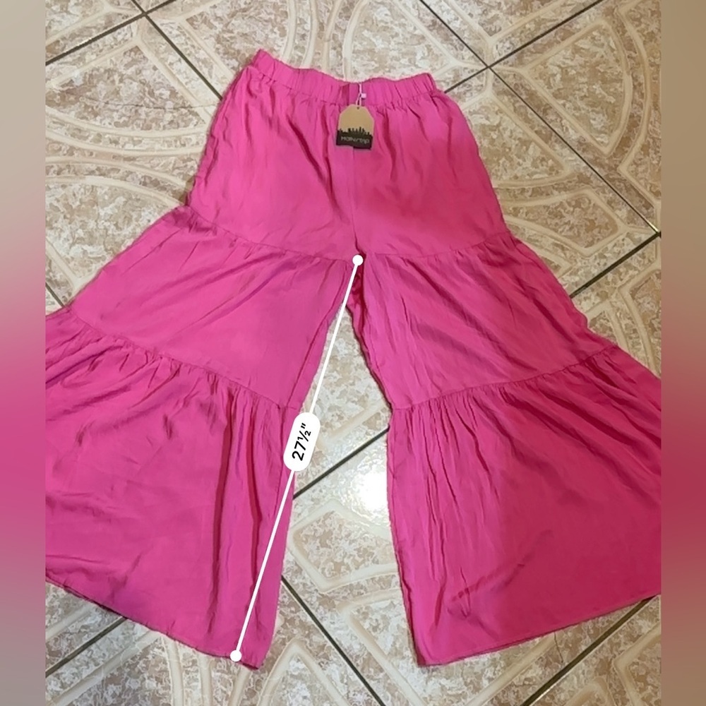 Main Strip Fuchsia Tiered Wide Leg Pants - Picture 5 of 11